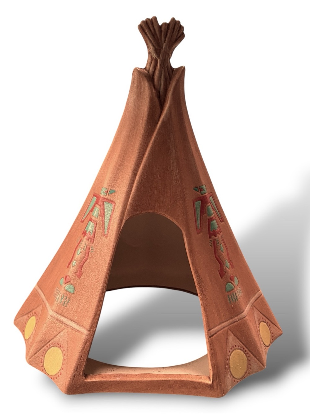 9” Vintage 1992 Handpainted Ceramic Tipi Ceremonial Graphics Native Teepee